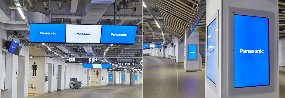 Panasonic’s AcroSign® digital signage efficiently provides a variety of information within the stadium. Display content can be switched for each area of the concourse. 